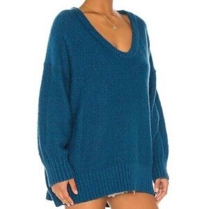 Free People Women's Halcyon Blue Brookside Knitted Slouchy Tunic Sweater Size S